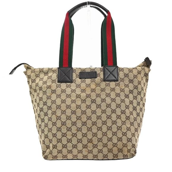 GUCCI GG Logo Sherry Line Shoulder Hand Bag Canvas Leather Beige Italy 67KC204 - Picture 1 of 16